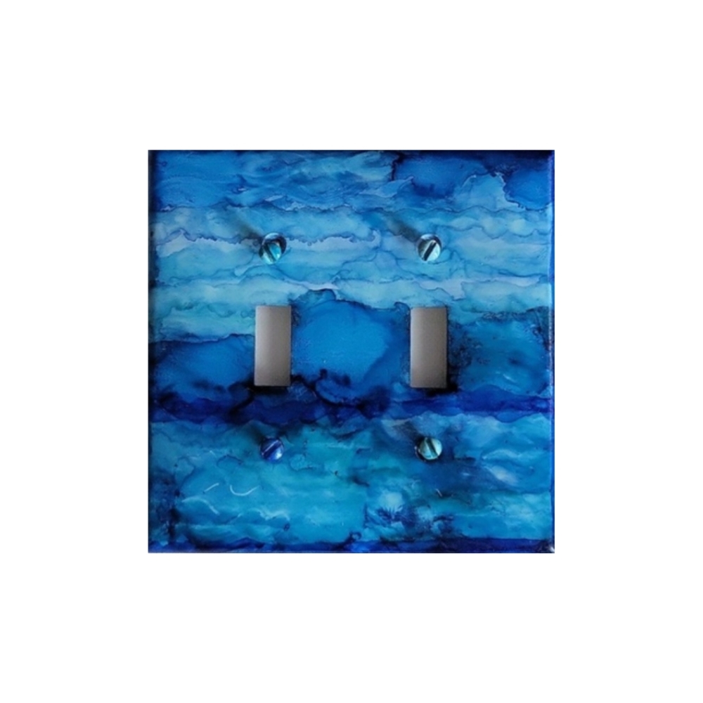 Hand Crafted Blue Abstract Design 2 Toggle Light Switch Plate - Picture 2 of 2